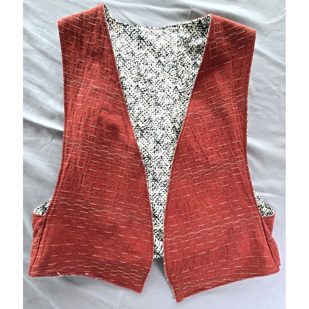 Handmade Reversible Pattern Cotton Vest Open Front Boho Minimalist Preppy Luxury